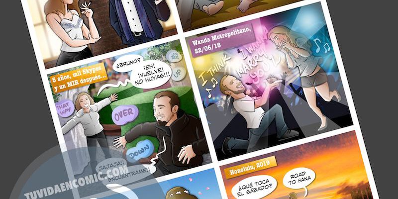 Composición de ilustraciones "Así nos conocimos" - Regalo romántico personalizado - www.tuvidaencomic.com - Tu Vida en Cómic - BEN - 5