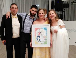 Caricatura personalizada: parches, fútbol, niños y bodas