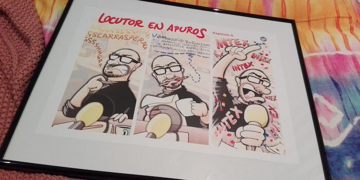 Caricatura personalizada - locutor en apuros