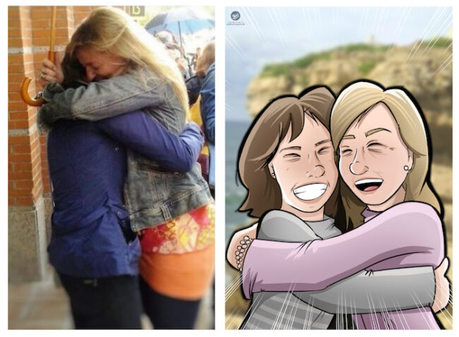 Caricatura Personalizada - Ana Garrido y Marián - Abrazo fraterno inmortalizado 0