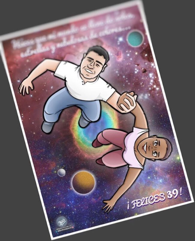 Ilustración Caricatura Personalizada – Pareja – fly me to the moon 4 Ilustración Caricatura Personalizada - Pareja - fly me to the moon