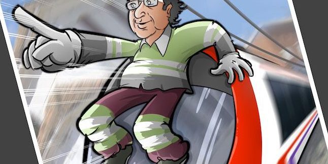 Ilustración Caricatura Personalizada - Jubilación y Trenes - A4