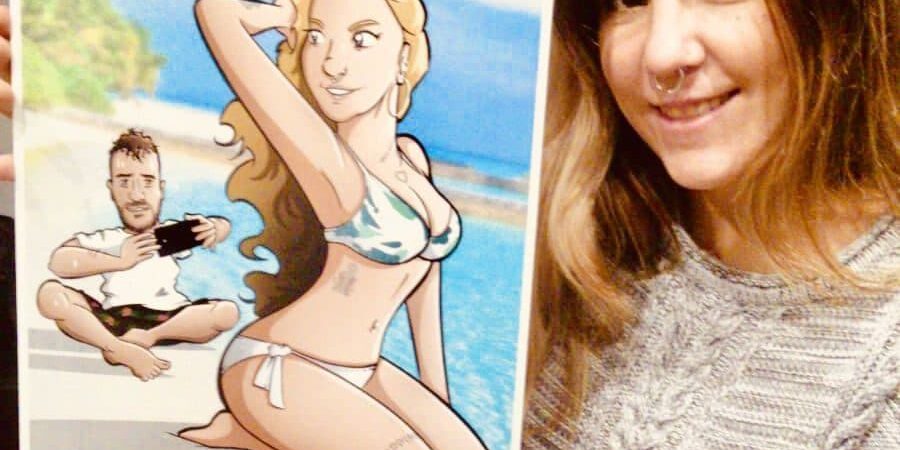 Ilustración Caricatura Personalizada - Regalo de Navidad recordando el verano - tuvidaencomic.com - BEN - Testimonio