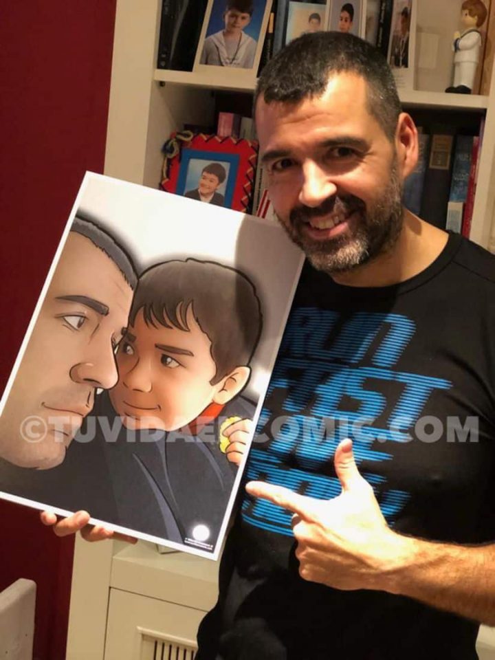 Ilustración Personalizada - La mirada cómplice de padre e hijo - Fotografía tipo cómic - Foto Ilustración - tuvidaencomic.com - BEN - Testimonio