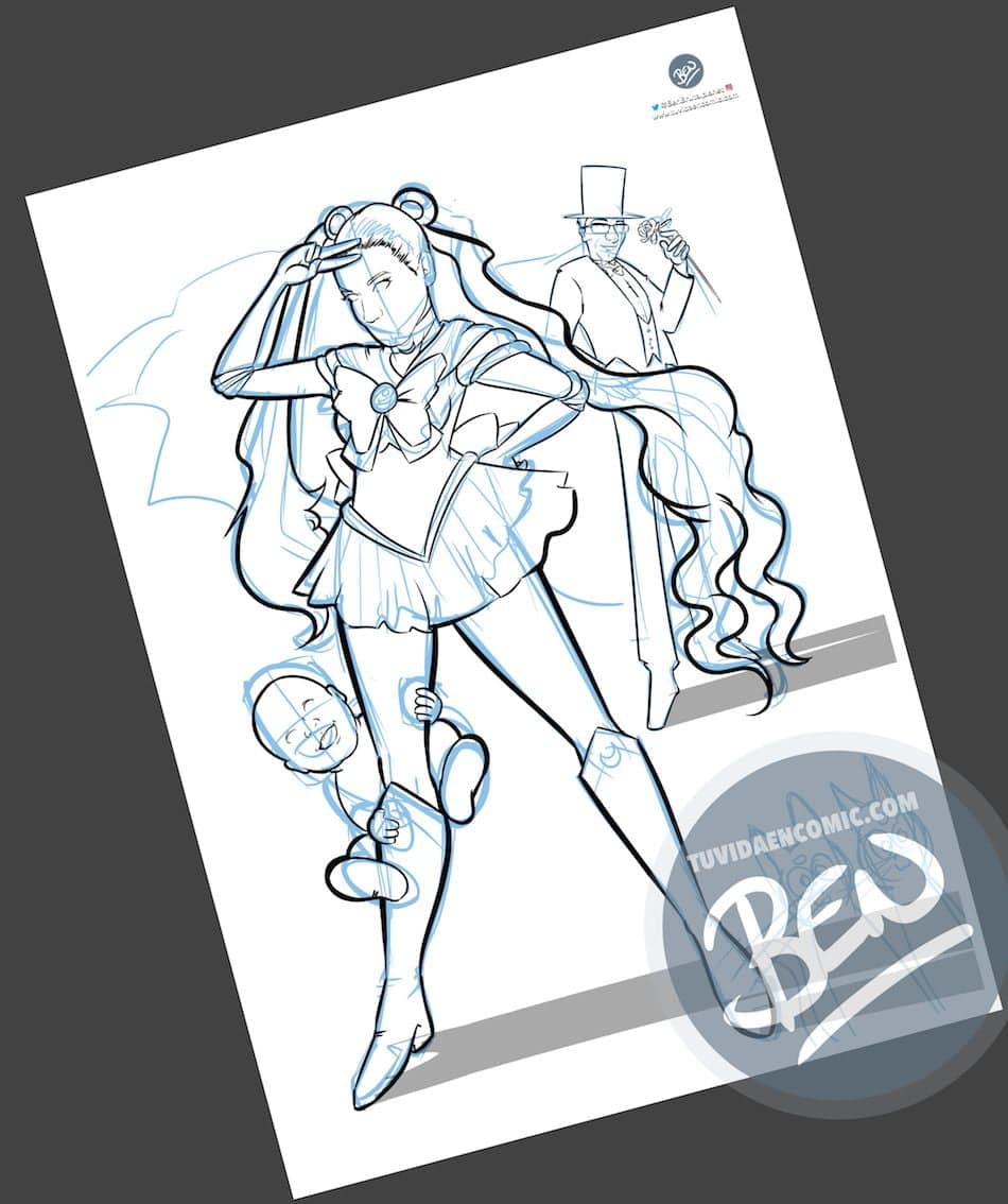 Ilustración personalizada - Cuando tu pareja es toda una Sailor Moon - Caricatura Personalizada - tuvidaencomic.com - BEN - 2