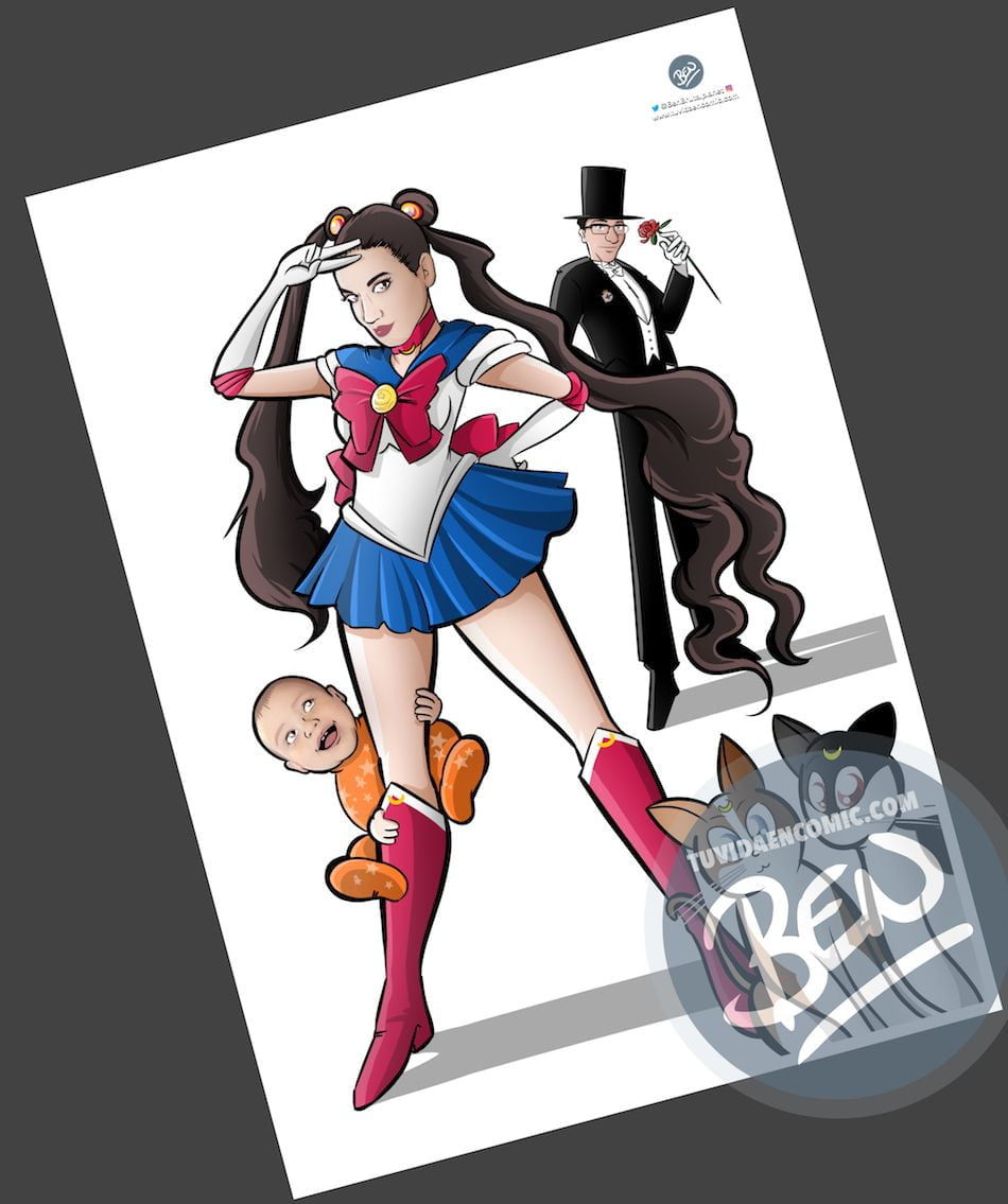 Ilustración personalizada - Cuando tu pareja es toda una Sailor Moon - Caricatura Personalizada - tuvidaencomic.com - BEN - 3