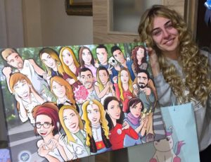 Ilustración grupal personalizada - Todos tus amigos colgados en la pared - Caricatura de grupo Personalizada - Testimonio 1