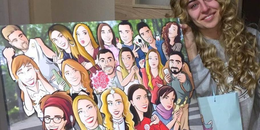 Ilustración grupal personalizada - Todos tus amigos colgados en la pared - Caricatura de grupo Personalizada - Testimonio 1