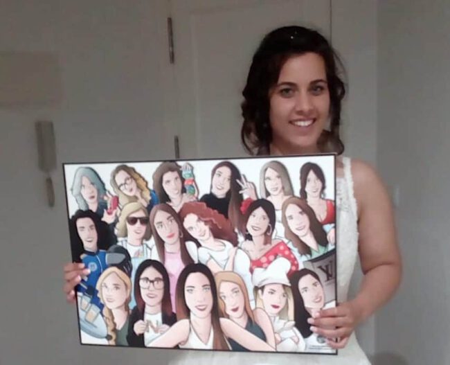 Ilustración grupal personalizada - Todas con la novia en su boda- Caricatura de grupo Personalizada - tuvidaencomic.com - BEN - testimonio (mini)