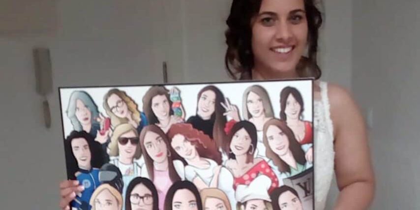 Ilustración grupal personalizada - Todas con la novia en su boda- Caricatura de grupo Personalizada - tuvidaencomic.com - BEN - testimonio (mini)