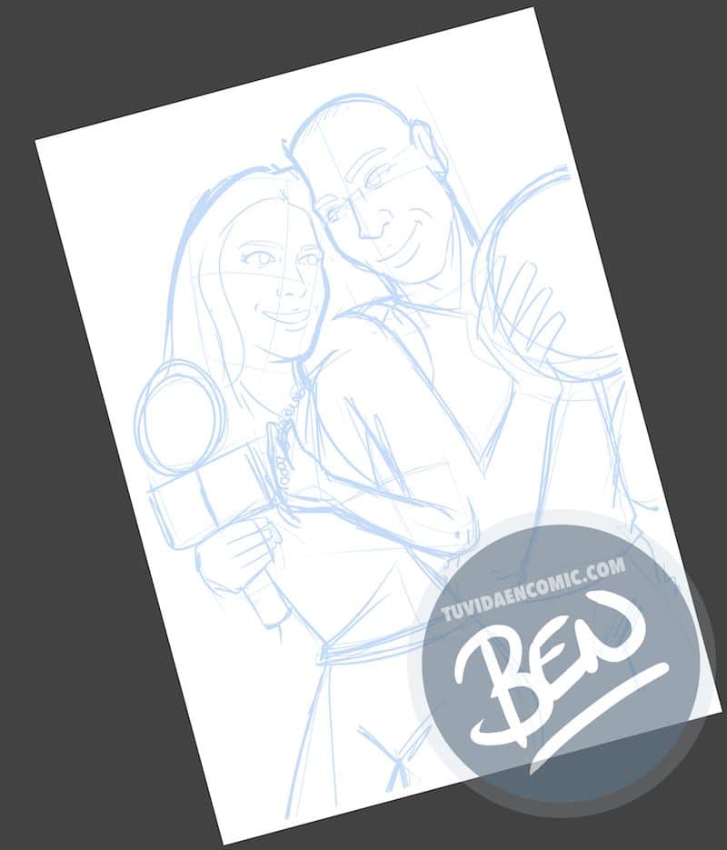 Ilustración personalizada - Televisión, Baloncesto y mucho Amor - Caricatura personalizada - tuvidaencomic.com - BEN - 1