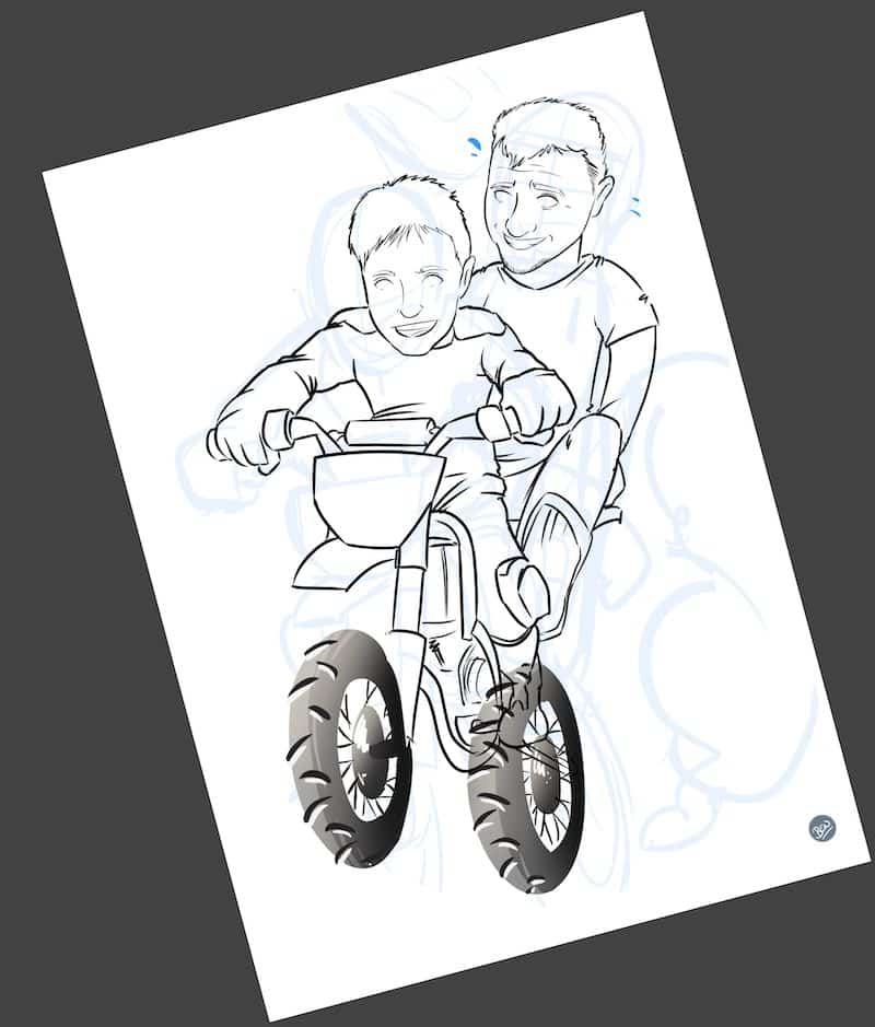 Ilustración personalizada - Padre e hijo sobre ruedas - Caricatura Personalizada - www.tuvidaencomic.com - BEN - 2