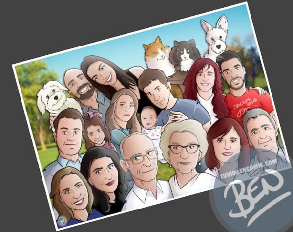 Ilustración de familia - Caricatura grupal - Caricatura de familia - www.tuvidaencomic.com - BEN - 4