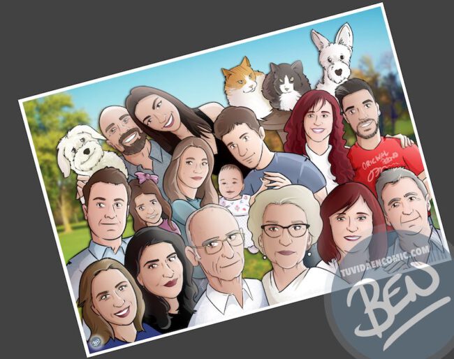 Ilustración de familia - Caricatura grupal - Caricatura de familia - www.tuvidaencomic.com - BEN - 4