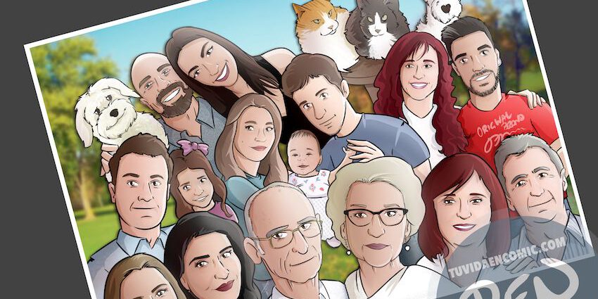 Ilustración de familia - Caricatura grupal - Caricatura de familia - www.tuvidaencomic.com - BEN - 4
