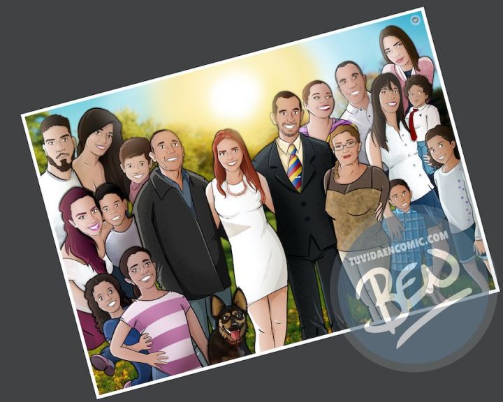 Ilustración de familia - Caricatura grupal personalizada - www.tuvidaencomic.com - Tu Vida en Cómic - BEN - 4