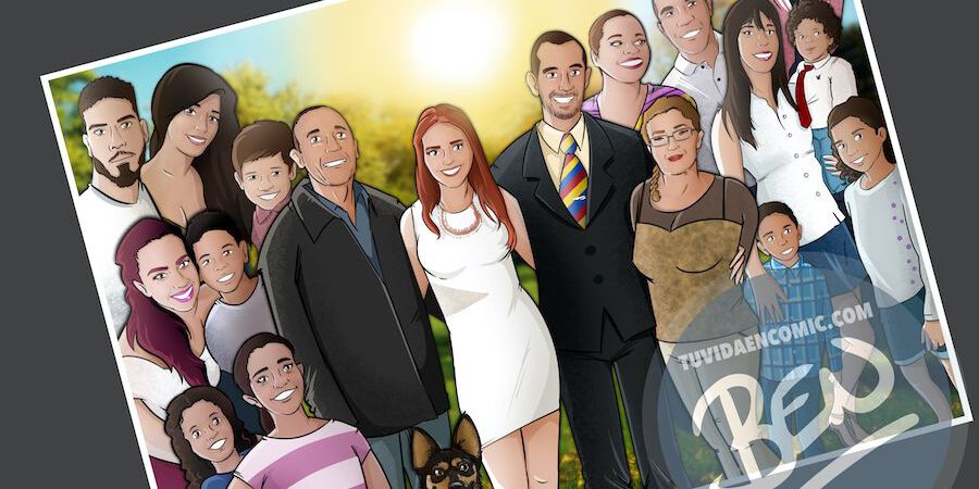 Ilustración de familia - Caricatura grupal personalizada - www.tuvidaencomic.com - Tu Vida en Cómic - BEN - 4