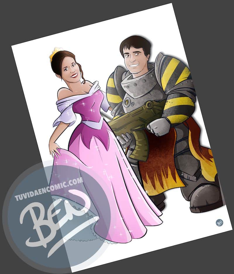 Ilustración personalizada - Princesas y Guerreros - Caricatura personalizada - www.tuvidaencomic.com - BEN - Regalo de boda original - 3