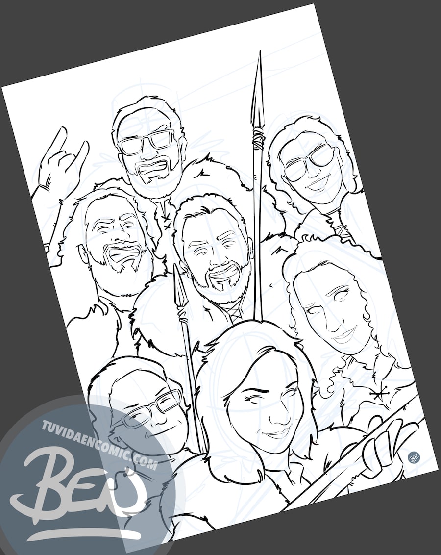 Ilustración Grupal - Amigos que han convertido juntos su vida en cómic - www.tuvidaencomic.com - BEN - Regalo personalizado - 1