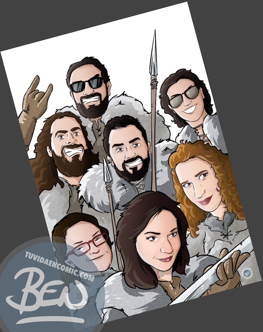 Ilustración Grupal - Amigos que han convertido juntos su vida en cómic - www.tuvidaencomic.com - BEN - Regalo personalizado - 2