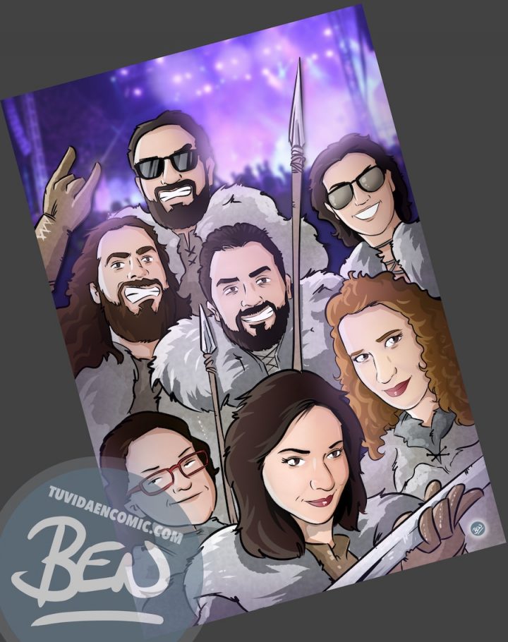 Ilustración Grupal - Amigos que han convertido juntos su vida en cómic - www.tuvidaencomic.com - BEN - Regalo personalizado - 3