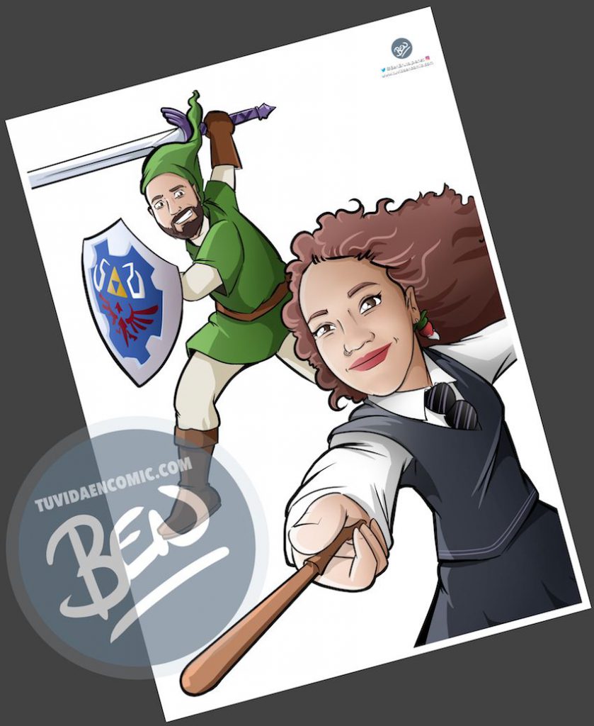 Ilustración - Para fans de Zelda y Harry Potter - Caricatura personalizada - www.tuvidaencomic.com - Regalos originales - Regalos personalizados - 2