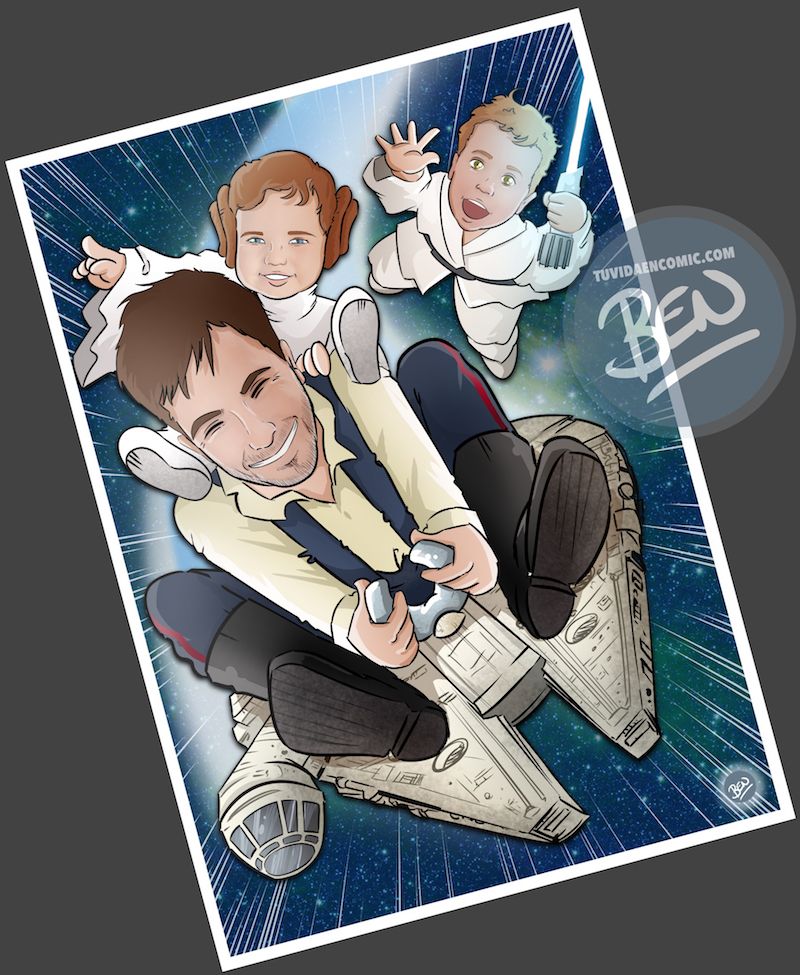 Ilustración - familia de una galaxia muy lejana - Caricatura personalizada - www.tuvidaencomic.com - Regalo Personalizado - BEN - Caricaturas personalizadas - 4