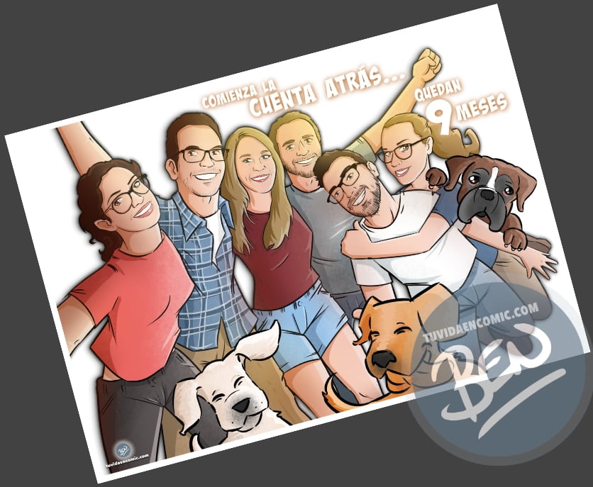 Caricatura de amigos - 9 meses para la boda - Ilustración grupal - tuvidaencomic.com - Tu Vida en Cómic - Regalo Personalizado - BEN - 3