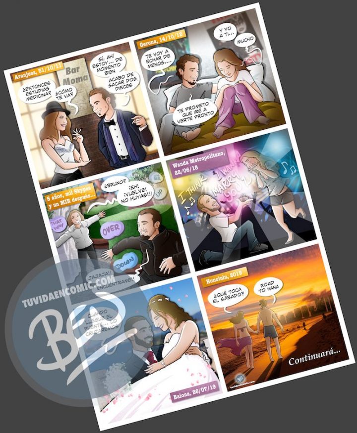 Composición de ilustraciones "Así nos conocimos" - Regalo romántico personalizado - www.tuvidaencomic.com - Tu Vida en Cómic - BEN - 5