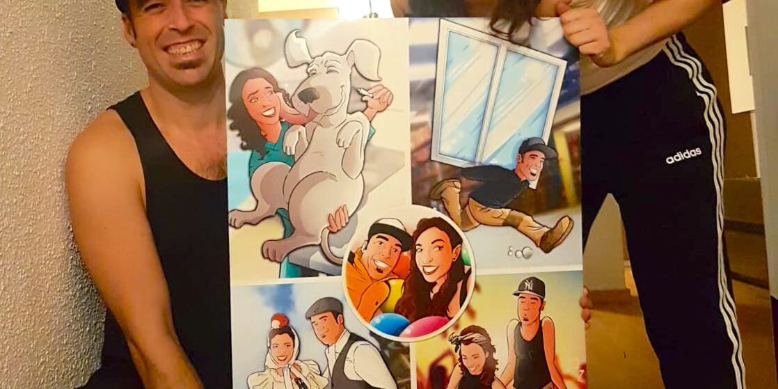 Composición de ilustraciones "Cosas que nos unieron" - Regalo romántico personalizado - regalos personalizados - www.tuvidaencomic.com - BEN - Caricaturas personalizadas - testimonio 2