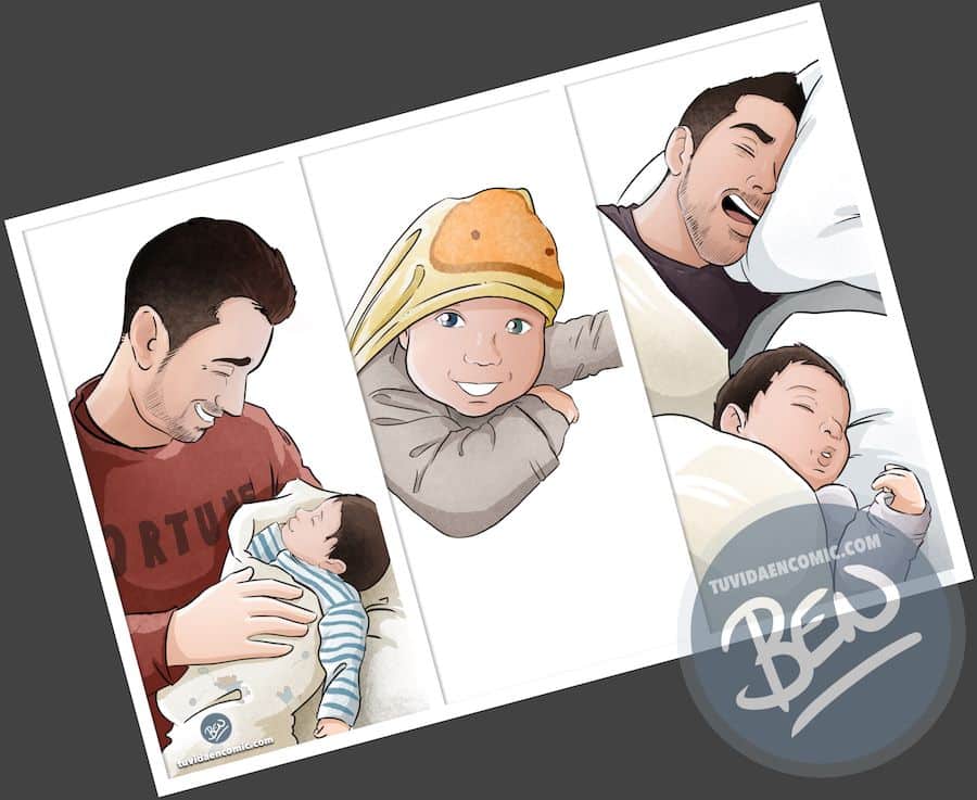 Regalo del día del Padre personalizado - Momentos de Padre e hijo - Composición de ilustraciones - www.tuvidaencomic.com - Tu Vida en Cómic - BEN - Caricaturas personalizadas - Regalos Personalizados - 1