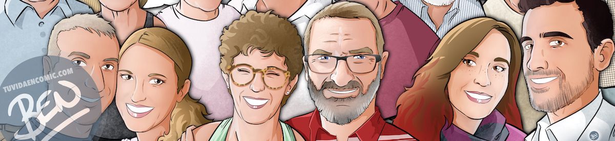 Caricatura familiar - "Que no falte nadie en nuestra foto de familia" - Ilustración grupal - www.tuvidaencomic.com - Tu Vida en Cómic - Borja_Ben_ART - BEN - Regalo personalizado - caricaturas personalizadas - 0a