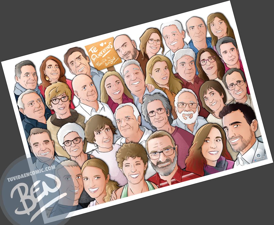 Caricatura familiar - "Que no falte nadie en nuestra foto de familia" - Ilustración grupal - www.tuvidaencomic.com - Tu Vida en Cómic - Borja_Ben_ART - BEN - Regalo personalizado - caricaturas personalizadas - 2