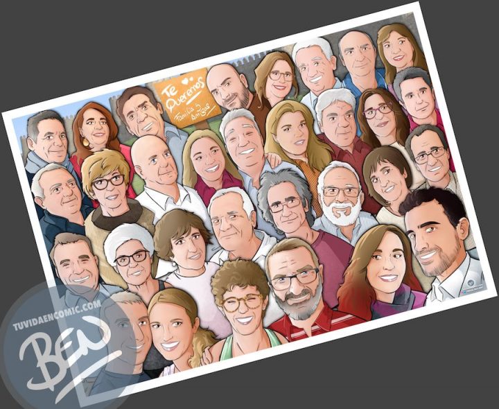 Caricatura familiar - "Que no falte nadie en nuestra foto de familia" - Ilustración grupal - www.tuvidaencomic.com - Tu Vida en Cómic - Borja_Ben_ART - BEN - Regalo personalizado - caricaturas personalizadas - 3
