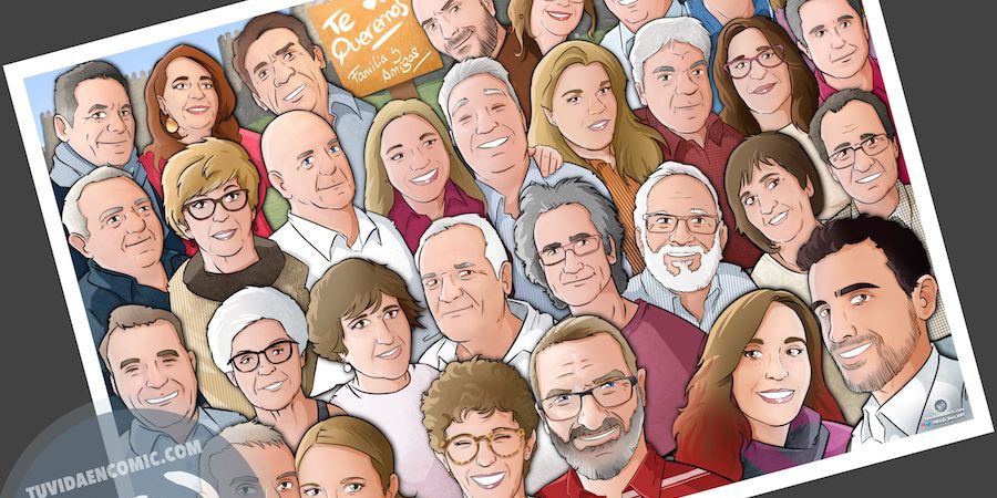 Caricatura familiar - "Que no falte nadie en nuestra foto de familia" - Ilustración grupal - www.tuvidaencomic.com - Tu Vida en Cómic - Borja_Ben_ART - BEN - Regalo personalizado - caricaturas personalizadas - 3