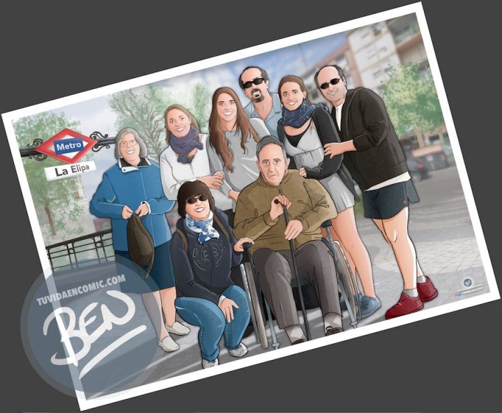 Ilustración de familia - Todos con el abuelo - Caricatura familiar - Regalo personalizado - Tu Vida en Cómic - tuvidaencomic.com - 4