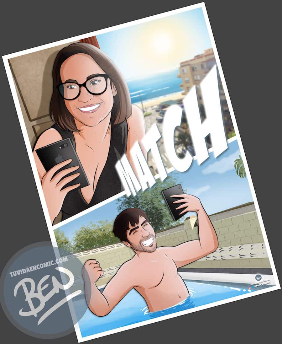 Composición de ilustraciones “Así comenzó nuestra vida juntos” – Regalo de aniversario personalizado - Tu Vida en Cómic - www.tuvidaencomic.com - Caricaturas personalizadas . Cómics Personalizados - 1