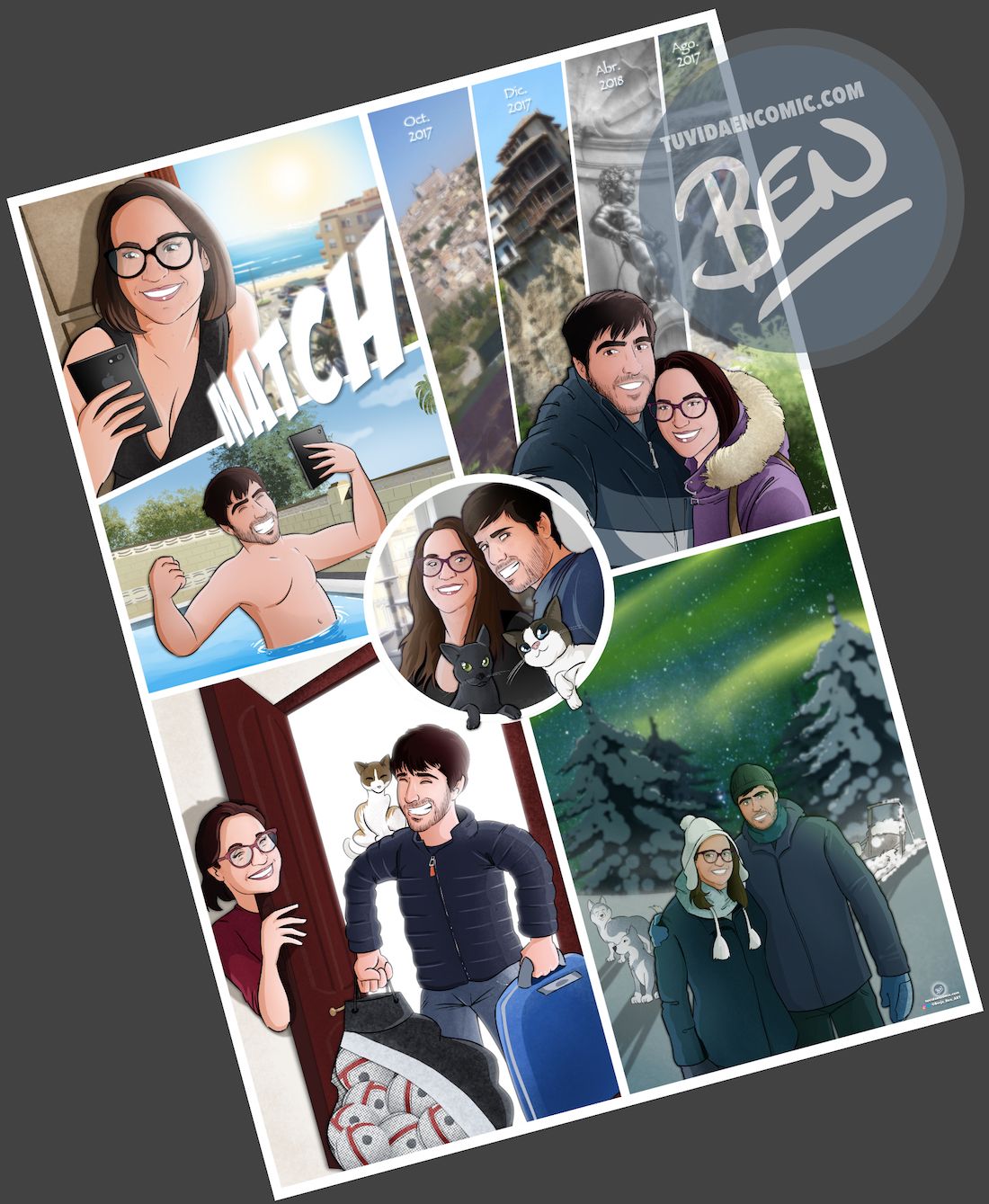 Composición de ilustraciones “Así comenzó nuestra vida juntos” – Regalo de aniversario personalizado - Tu Vida en Cómic - www.tuvidaencomic.com - Caricaturas personalizadas . Cómics Personalizados - 6