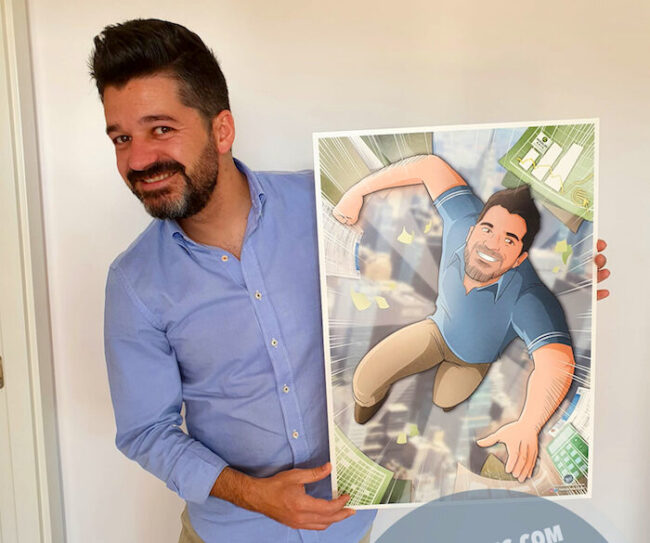 Ilustración Regalo de cumpleaños personalizado – “Super Gestor” - Caricatura Personalizada - tuvidaencomic.com - Tu Vida en Cómic - Borja_Ben_ART - Testimonio 2