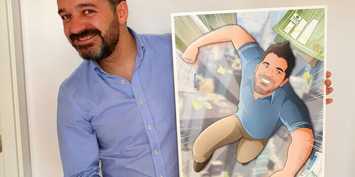 Ilustración Regalo de cumpleaños personalizado – “Super Gestor” - Caricatura Personalizada - tuvidaencomic.com - Tu Vida en Cómic - Borja_Ben_ART - Testimonio 2