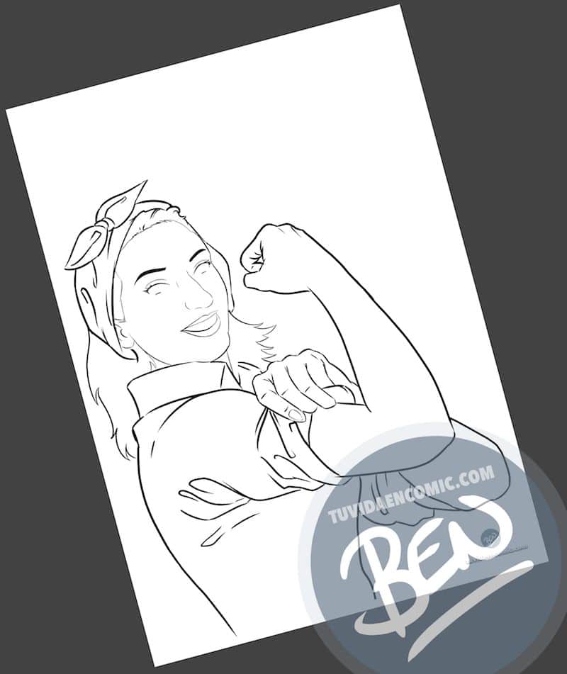 Ilustración-Regalo-de-cumpleaños-personalizado-–-“We-Can-Do-It-motero”-–-Caricatura-Personalizada-Tu-Vida-en-Cómic-Borja_Ben_ART-1