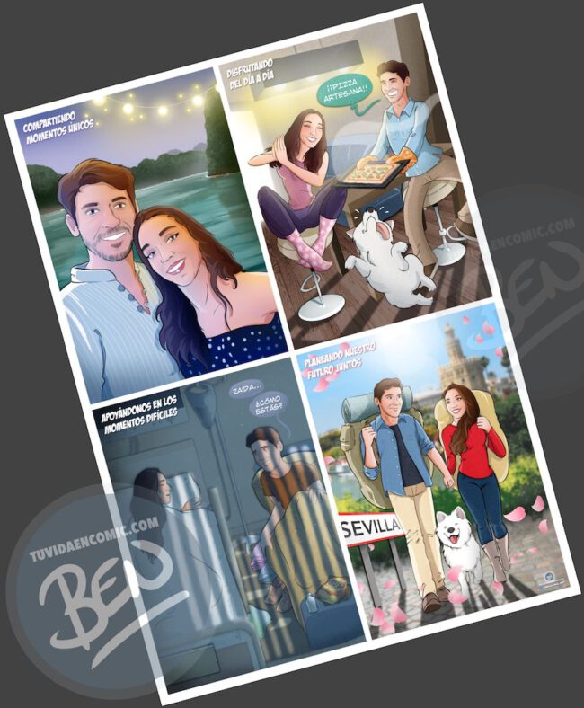 Composición de ilustraciones “Momentos de pareja” – Regalo romántico personalizado – Caricatura personalizada - Borja_Ben_ART - Tu Vida en Cómic - 5