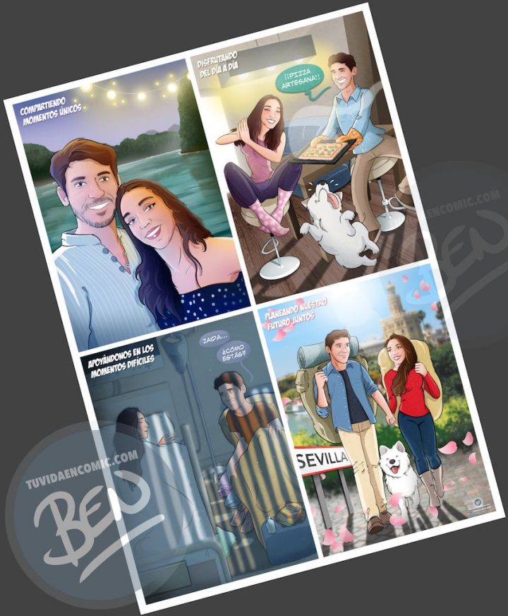Composición de ilustraciones “Momentos de pareja” – Regalo romántico personalizado – Caricatura personalizada - Borja_Ben_ART - Tu Vida en Cómic - 5