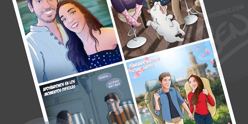Composición de ilustraciones “Momentos de pareja” – Regalo romántico personalizado – Caricatura personalizada - Borja_Ben_ART - Tu Vida en Cómic - 5