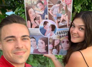 Composición de ilustraciones “Así comenzó nuestra historia” – Regalo de aniversario personalizado - Tu Vida en Cómic - Regalo romántico - caricatura de pareja - TESTIMONIO