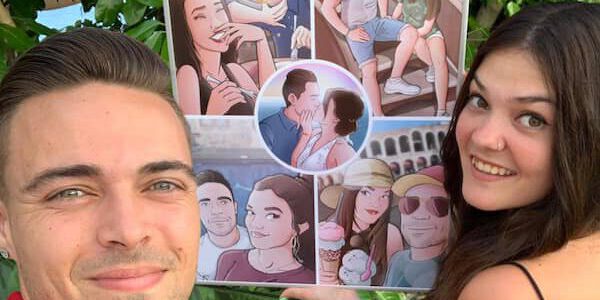 Composición de ilustraciones “Así comenzó nuestra historia” – Regalo de aniversario personalizado - Tu Vida en Cómic - Regalo romántico - caricatura de pareja - TESTIMONIO