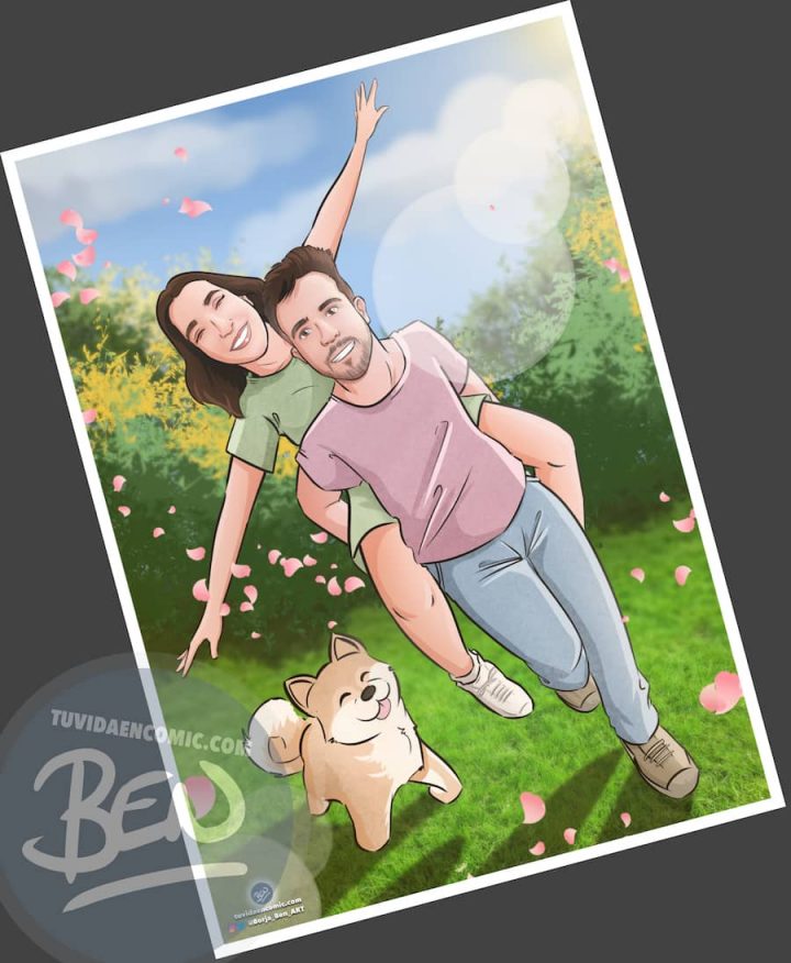 Ilustración Regalo de cumpleaños personalizado – “corriendo por el parque” - Caricatura Personalizada - 1