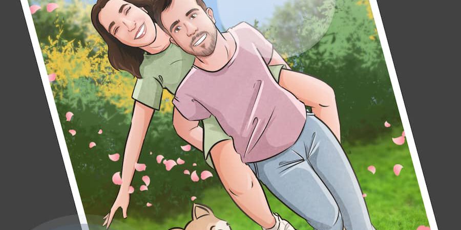 Ilustración Regalo de cumpleaños personalizado – “corriendo por el parque” - Caricatura Personalizada - 1