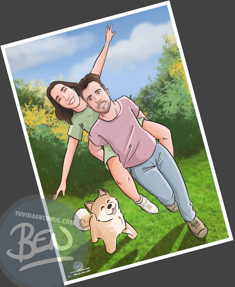 Ilustración Regalo de cumpleaños personalizado – “corriendo por el parque” - Caricatura Personalizada - 2