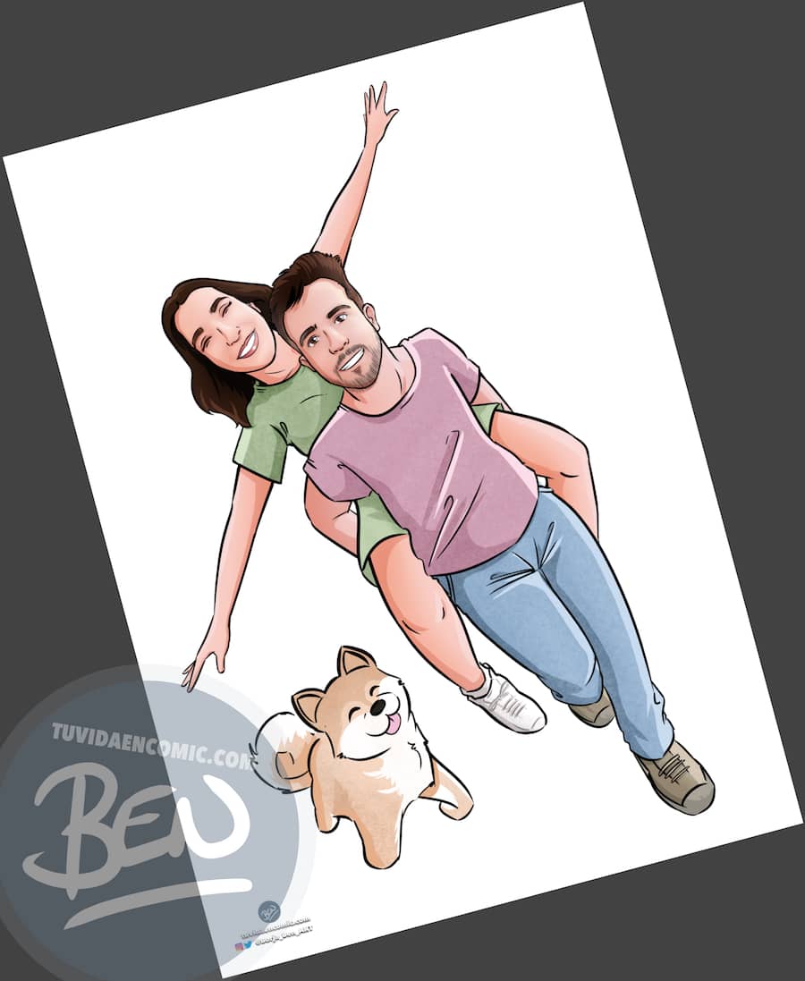 Ilustración Regalo de cumpleaños personalizado – “corriendo por el parque” - Caricatura Personalizada - 3